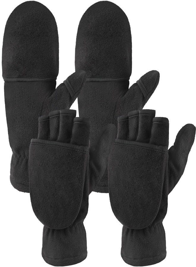 Cuffbow 2 Pairs Winter Fingerless Gloves Convertible Mittens Flip Top Insulation Thermal Warm Fleece Gloves Mittens for Men Women Outdoor Sports Running Painting - Image 1